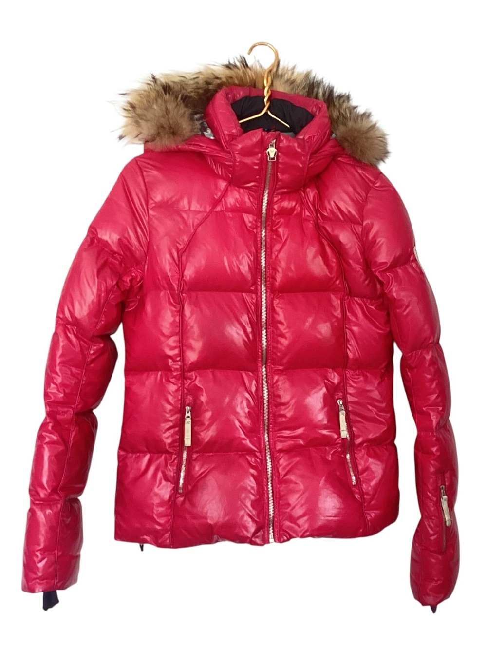 Rossignol Pink Down Ski Puffer Winte Designer Jacket With Fur Hood Womens Size M